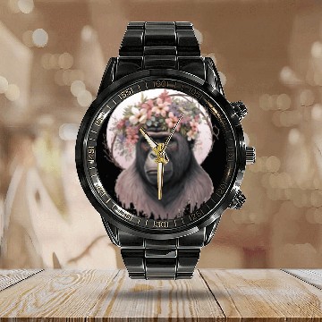 Discover Floral Gorilla Flower Crown Monkey Lover Calendar Steel Band Watch
