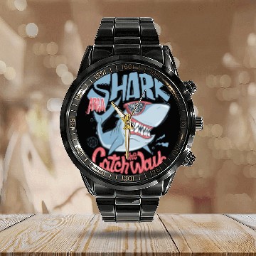 Discover Shark Surf Calendar Steel Band Watch