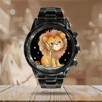 Discover Sweet Pastel Lion Drawing Calendar Steel Band Watch