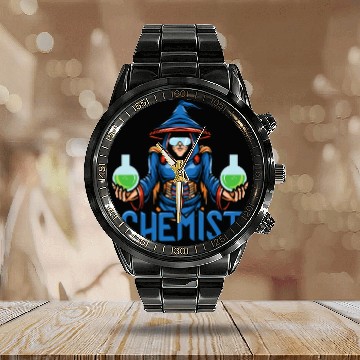 Discover Funny science chemist elements chemists wizard Calendar Steel Band Watch