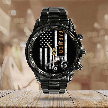 Discover Farmer American Flag Design Farm Farming Calendar Steel Band Watch