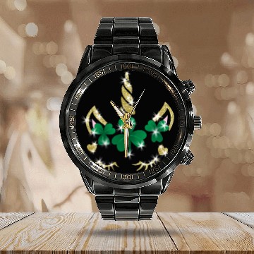 Discover Sarcastic Unicorn Face Print Cute Saint Patricks Calendar Steel Band Watch