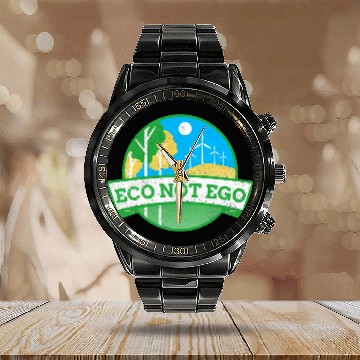 Discover Eco not ego Save planet Earth Calendar Steel Band Watch