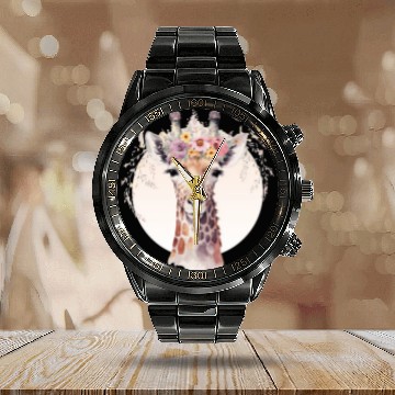 Discover Cute Giraffe Flower Crown Africa Safari Animal Calendar Steel Band Watch