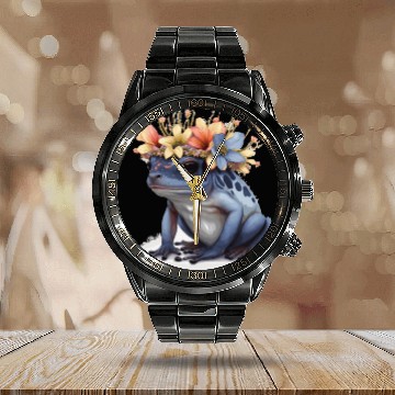 Discover Cute Poison Dart Frog Flower Crown Amphibian Lover Calendar Steel Band Watch