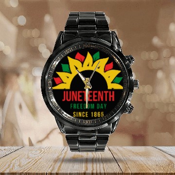 Discover Juneteenth Sunflower Freedom Day Free-ish Since 18 Calendar Steel Band Watch