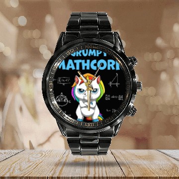 Discover Funny Math Teacher Grumpy Unicorn Calendar Steel Band Watch