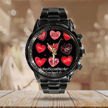 Discover School Social Worker Teacher Hearts Valentine Vale Calendar Steel Band Watch
