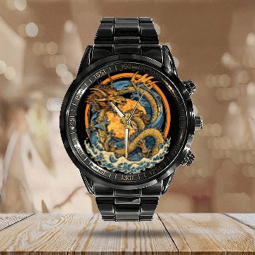Discover Vintage Japanese Dragon Sun Tattoo Design 1 Calendar Steel Band Watch