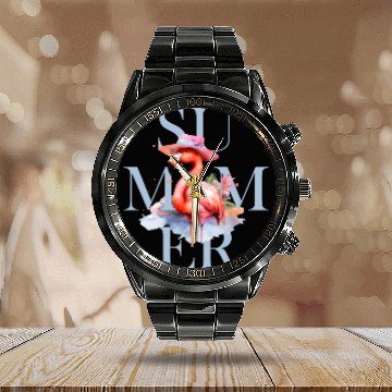 Discover Summer Flamingo Calendar Steel Band Watch