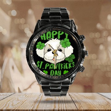 Discover Saint Pawtricks Day Dog Lovers Keepers Pet Owners Calendar Steel Band Watch