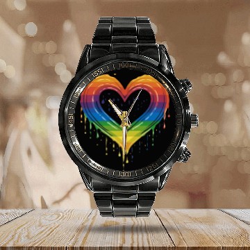 Discover Celebrate Diversity: LGBT Rainbow Heart for Calendar Steel Band Watch