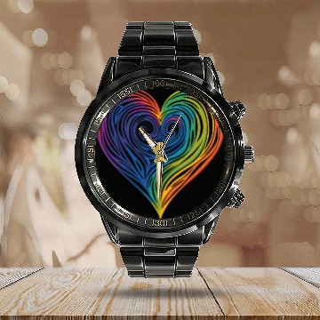 Discover Pride & Joy: Rainbow Heart, Embracing LGBT Love & Calendar Steel Band Watch