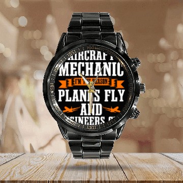 Discover Aircraft Mechanic Calendar Steel Band Watch
