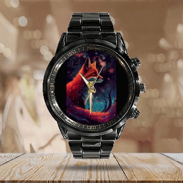 Discover Fox Galaxy Nature Calendar Steel Band Watch