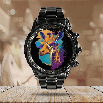 Discover Giraffe Wearing Sunglass Calendar Steel Band Watch