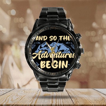 Discover And so the Adventure begins Wanderlust Hiking Calendar Steel Band Watch