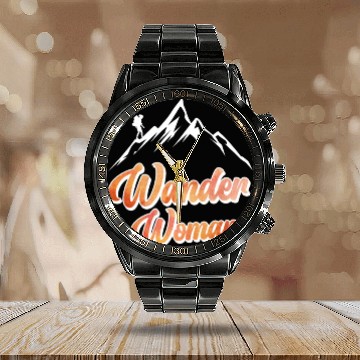 Discover Wanderwoman Hiker Mountaineer Wanderlust Calendar Steel Band Watch