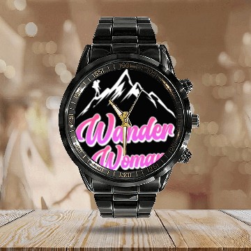 Discover Wanderwoman Hiker Mountaineer Wanderlust Calendar Steel Band Watch