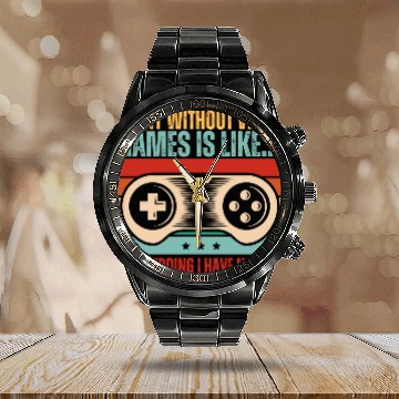 Discover Retro Sunset Video Game Lover Calendar Steel Band Watch