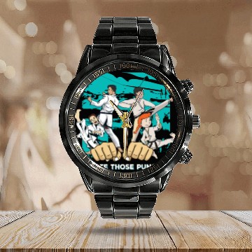 Discover black belt - martial arts girl Calendar Steel Band Watch