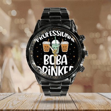 Discover Professional Boba Drinker Bubble Tea Lover Korean Calendar Steel Band Watch