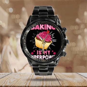 Discover Baking Is My Superpower Delicious Cupcake Baker Calendar Steel Band Watch