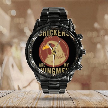 Discover Funny Chicken Farmer Chickens Are My Wingmen Calendar Steel Band Watch
