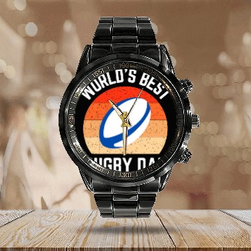 Discover Rugby Dad Calendar Steel Band Watch
