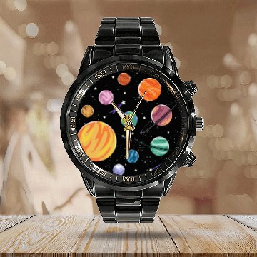 Discover Solar System Planets Science Space Boys Girls Calendar Steel Band Watch