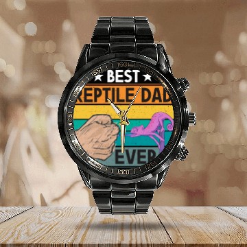Discover Reptile Dad Ever Lizard Father Daddy Animal Lover Calendar Steel Band Watch
