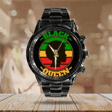 Discover Black African Queen Calendar Steel Band Watch