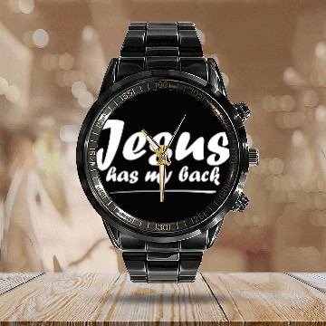 Discover Jesus Has My Back Calendar Steel Band Watch