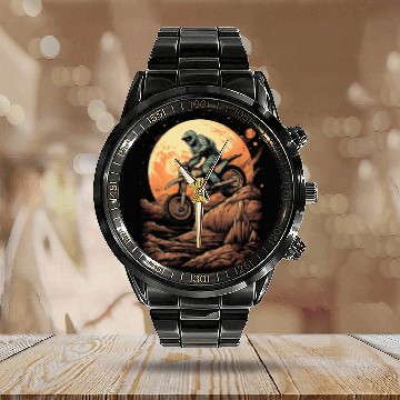 Discover Dirt Bike Moon Motocross Motorcycle Riding Biker Calendar Steel Band Watch