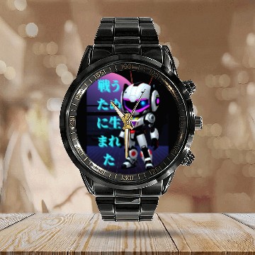 Discover Chibi Mecha: A Cute Cyberpunk Design 3 Calendar Steel Band Watch