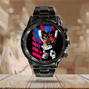 Discover Chibi Mecha: A Cute Cyberpunk Design 2 Calendar Steel Band Watch