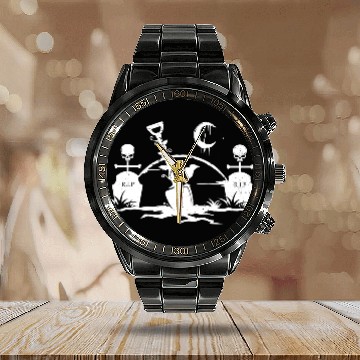Discover Gothic Graveyard Vintage Crow Lover Skull Fanatic Calendar Steel Band Watch