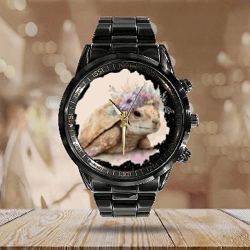 Discover Cute Watercolor Tortoise Turtle Flower Crown Anima Calendar Steel Band Watch
