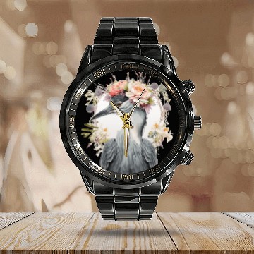 Discover Watercolor Heron Freshwater Bird Flower Crown Flor Calendar Steel Band Watch