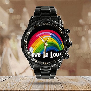 Discover Prideful Skies LGBTQ gay pride Rainbow Love Calendar Steel Band Watch