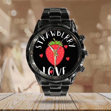 Discover Strawberry Love Lover Fruit Smiling Farmer Greengr Calendar Steel Band Watch