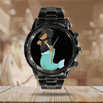 Discover Dachshund Mermaid Cute Weiner Dog With Mermaids Calendar Steel Band Watch