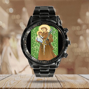 Discover St Anthony of Padua Cute Catholic Calendar Steel Band Watch