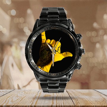 Discover Shaka Hand On Yellow Sunflower Plant Calendar Steel Band Watch