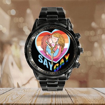 Discover Say Gay Lesbian Couple Calendar Steel Band Watch