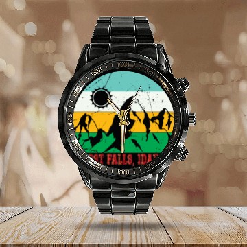 Discover Idaho Vacation Post Falls Idaho Souvenir Hiking Calendar Steel Band Watch