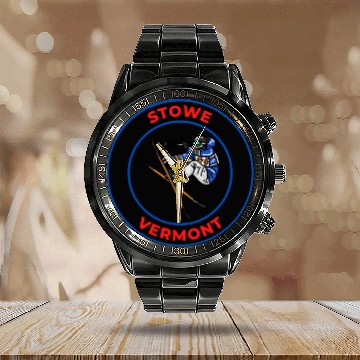 Discover Retro Skiing in Stowe Vermont Holiday Souvenir Calendar Steel Band Watch