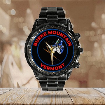Discover Retro Skiing in Burke Mountain Vermont Souvenir Calendar Steel Band Watch