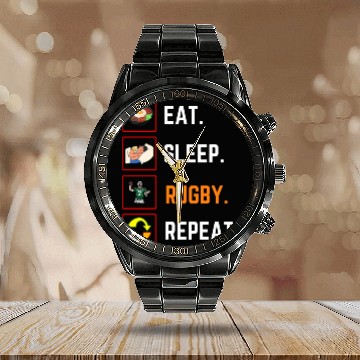 Discover Funny Eat Sleep rugby Repeat Gift Calendar Steel Band Watch