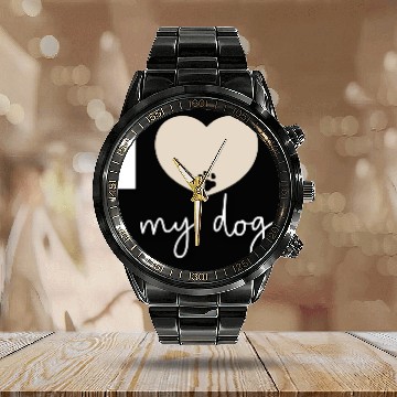 Discover I Love My Dog Beige Heart Calendar Steel Band Watch